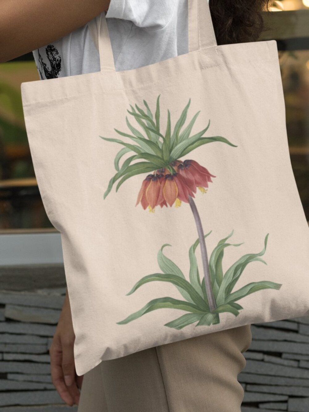 Crown Imperial Vintage Floral Print Graphic Canvas Tote Bag